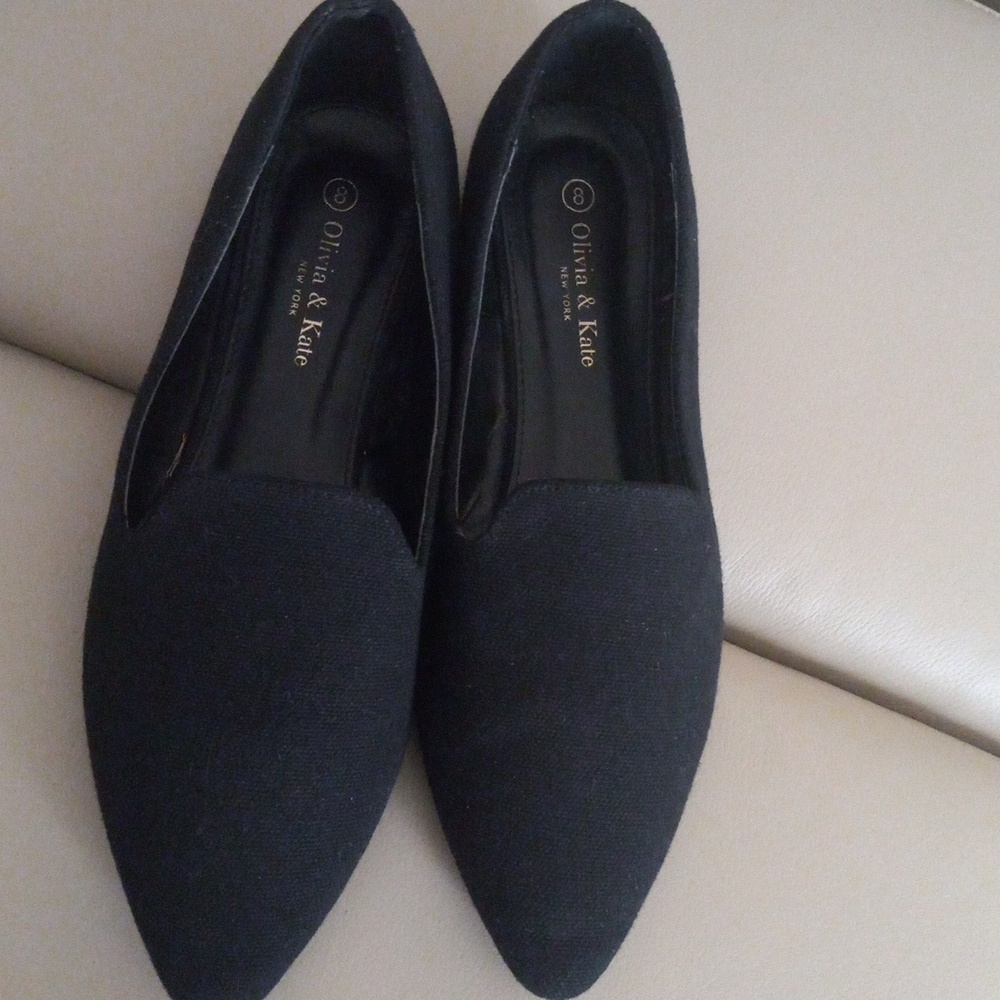 Olivia & Kate Black Pointed Loafers for Women Size 8